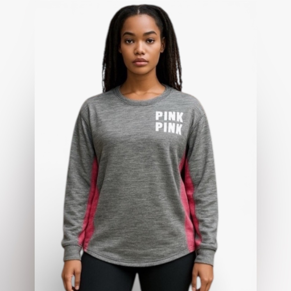 Victoria's Secret PINK Gray and Pink Pullover Sweatshirt Size Medium Back Logo